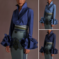 Nowe koszule damskie VONDA 2021 wiosna lato Sexy skręcić w dół kołnierz Flare rękaw bluzki na imprezę koszula biurowa Casual Plus rozmiar Blusas 5XL 5